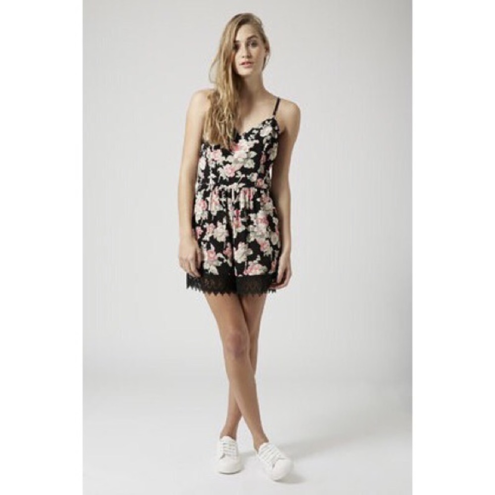 COPY - Topshop Rose print lace play suit in black size 4